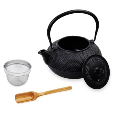 Image of Lumaland tea pot in Asia Hobnail design 1 x cast iron teapot (1.4 litres) 1x bamboo measuring spoon stainless steel strainer