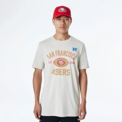 Image of SAN FRANCISCO 49ERS New Era Cap NFL Regular T Shirt Distressed Screenprint Team Graphic Stone Unisex