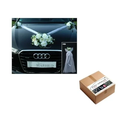 Image of Autoschmuck Lace bouquet car jewellery bridal couple rose decoration wedding (SS GER white)