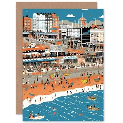 Image of Artery8 Brighton Beach and Palace Pier Modern Abstract Travel Birthday Sealed Greeting Card Plus Envelope Blank inside