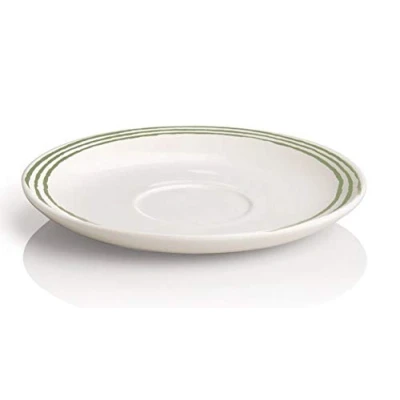 Image of Alessi 12 cm Acquerello Saucer Mocha Cup, White/ Green Set of 4