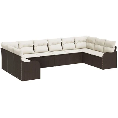 Image of vidaXL 10 Piece Garden Sofa Set with Cushions Brown Poly Rattan