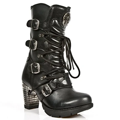 Image of New Rock Womens Ladies Black Leather Metallic Gothic Boots TR003 S1 Size EU 41
