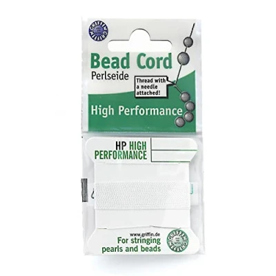 Image of Griffin High Performance Silk Cord White, Size 3 (0.50mm), 2 Meters for Beads, Pearls, Gemstones &amp; Crystals