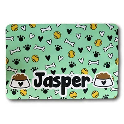 Image of Dog Bone Mat Personalised Food Fabric Non slip Pet Table Puppy Kitten Gift Feeding
