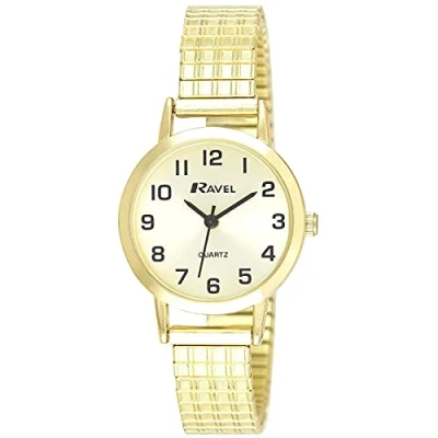 Image of Ravel Women&#039;s Traditional Watch with Clear Numeral Dial on Expander Bracelet Gold Tone/Champagne