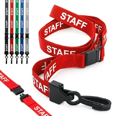 Image of CKB LTD Staff LANYARDS Breakaway Safety Lanyard Pre Printed Text Neck Strap Swivel Plastic Clip for ID Card Holder Pull Quick Release Design (Pack of 50, Red)