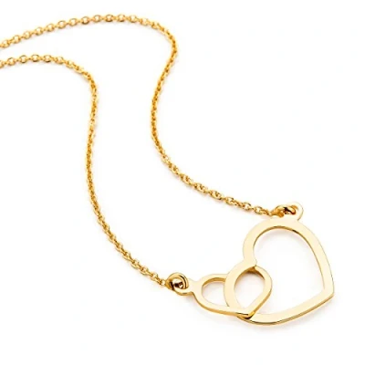 Image of Orovi Gold Heart necklace for women Pendant with Two Interlocking Hearts and a 45cm Chain Solid 9k/375 Yellow Hypoallergenic