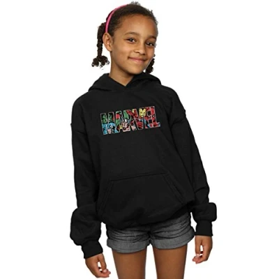 Image of Marvel Comics Girls Logo Character Infill Hoodie Black 9 11 Years