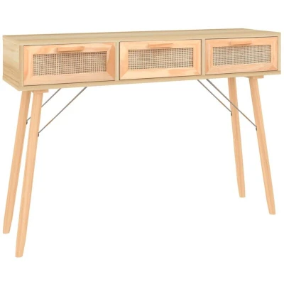 Image of vidaXL Console Table Brown 105x30x75 cm Solid Wood Pine&amp;Natural Rattan
