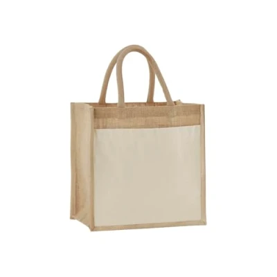 Image of Westford Mill Cotton Pocket Natural Starched Jute Midi Tote bag for men &amp; women Shopper bag, travel gym