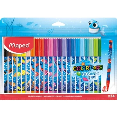 Image of Maped Felt tip pens Ocean Life 24 pieces 2 mm medium perfect for drawing and painting resistant (not blocked) bright colours reusable plastic bag