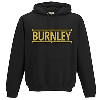 Image of Amelia Gould Apparel Burnley Legends Gift Premium Mens Hoodie Medium Gold/Black