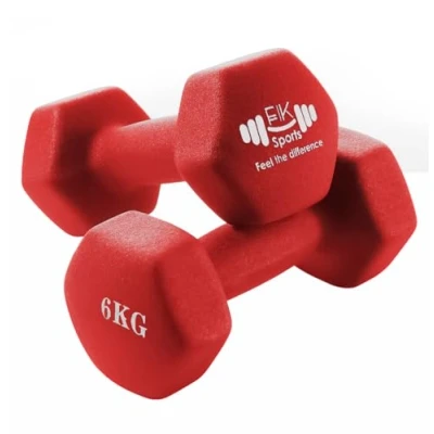 Image of FK Sports Dumbbells Set, Weights Set 1Kg/2kg/3kg/4kg/5kg/6kg/8Kg/10Kg In Pair Neoprene for Women &amp; Men Anti Slip Hand Gym Home (Red, 6KG)