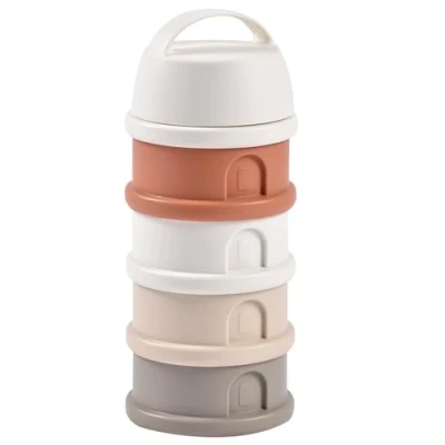 Image of BEABA, Formula Dispenser Storage for Baby Milk Powder Stackable 4 Compartments 100% airtight Long Term use as a Snack Box Made in France Cotton White/Terracotta