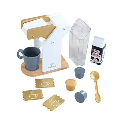Image of KidKraft Metallic Toy Coffee Maker with Capsules, Accessory for Kids&#039; Kitchen, Wooden Kitchen Appliance Set Kids, Play Accessories, Toys, 53538