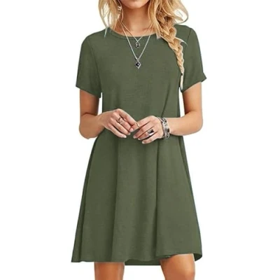 Image of MOLERANI Summer Dresses for Women UK Casual T Shirt Dress Short Sleeve Ladies Beach (S, Army Green)