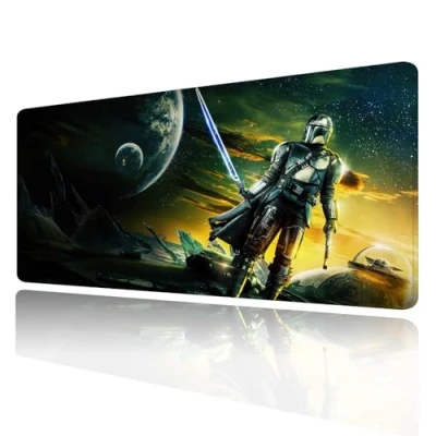 Image of Jasuine XXL Extra Large Gaming Mouse Pad Mandalorian Custom Desk Pad,Mousepad Non Slip Rubber Base &amp; Stitched Frame Mat,Portable Mat Computer Keyboard Mice Laptop and PC,31.5X15.7 inches