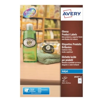 Image of Avery Printable, Customisable Oval Glossy Labels, 18 Labels per A4 Blank White Sheet, 10 Printer Sheets Pack J8102