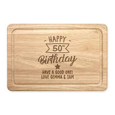 Image of Personalised Chopping Board Happy Birthday Star Banner Any Name Wooden Meat Serving Custom