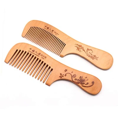 Image of Handmade Wooden Hair Comb for Curly Wide Toothed Comb, Anti Static and Barrier Free Hand Brushing Beard Suitable Women, Male Natural Wood Sandalwood (2PCS/C)