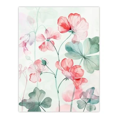 Image of Artery8 Red Pastel Geranium Flowers Modern Watercolour Living Room Extra Large XL Wall Art Poster Print