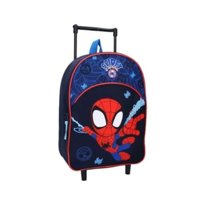 Image of mybagstory Children&#039;s Trolley Backpack Spidey Spiderman Marvel Blue Child School Kindergarten Daycare Boy 33 cm Adjustable Straps Wheels Gift Idea, Blue, Enfant,