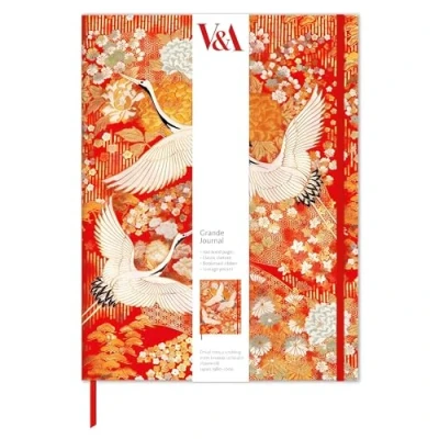 Image of Museums &amp; Galleries Hardcover Journal Grande Notebook 187 x 247mm Kimono Cranes Oriental V&amp;A Design Artistic Stationery