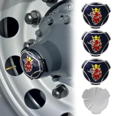 Image of 4 Pieces Griffin Aluminum Decals For Scania Truck Rim Wheel Center Caps Badge Emblem Sticker Cover (blue (gold crown))
