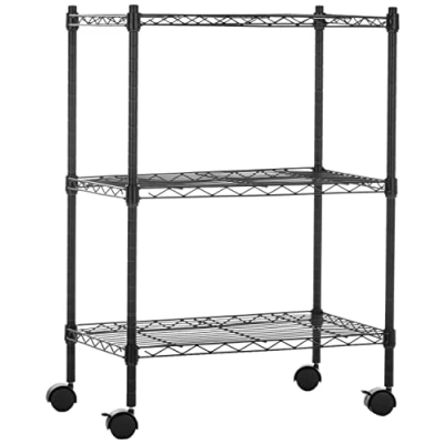 Image of Amazon Basics 3 Shelf Narrow Storage Unit On Wheels With Height Adjustable Shelves and Levelling Feet, 340 kg Max Weight, Black, 34 cm D x 58.9 W 83.2 H