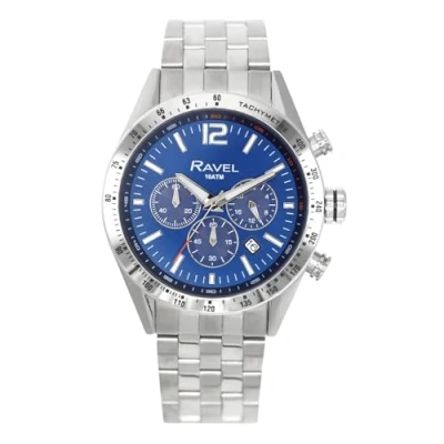Image of Ravel Pro Round Stainless Steel Chronograph Watch with Date 100m Water Resistant Analogue Quartz RPR 005MB Bracelet/Blue Dial