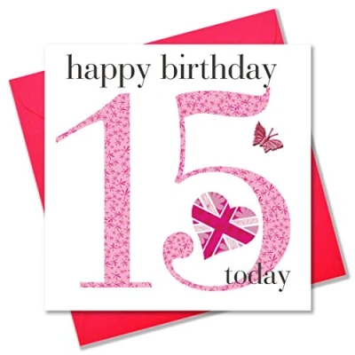 Image of Claire Giles Ages Age 15 Girl Birthday Card, AGE15G,pinkpeachredbrown