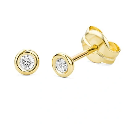 Image of Miore Earrings Women studs Yellow Gold 9 Kt/ 375 Solitaire Diamonds 0.10 ct