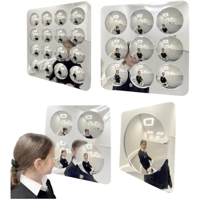 Image of Playlearn Set of 4 Sensory Convex Bubble Mirror for Wall 51x51cm Room Equipment Domed Acrylic Panel Indoor Visual Play and Exploration