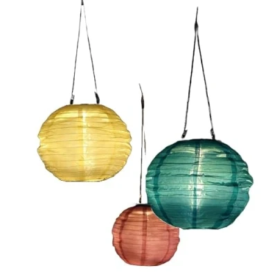 Image of NOMA Solar Mandarin Round Lantern, 25 cm Colour May Vary (Pack of 1), Yellow/Rose/Green