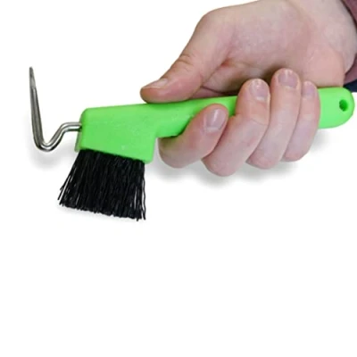 Image of Hoof Pick for Horses Donkey Goat with Extra Stable Brush and Ergonomic Handle (Neon Green (1x))