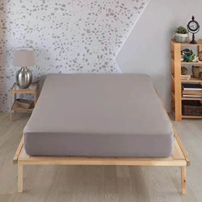 Image of Vency Premium Jersey Fitted Sheet 180 x 200 cm, Grey 100% Cotton, Flat cm to 35 Mattress Height