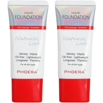 Image of Glamza Phoera Foundation Full Coverage Makeup Set 24hr Long Lasting Oil Control Same Smarter Packaging Inc x2 30ml (102 Nude)