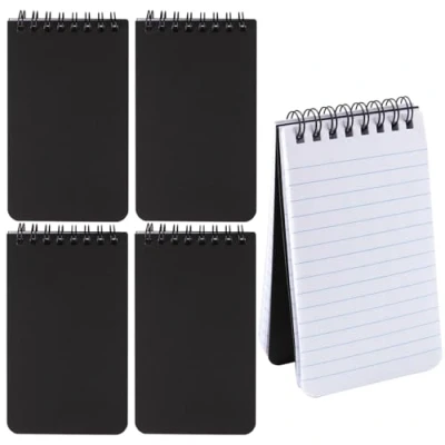 Image of GEBETTER 4 Packs A7 Small Notebooks Mini Spiral Pocket Size Notepads Black Cover Memo Note Pads Lined Paper Notebook