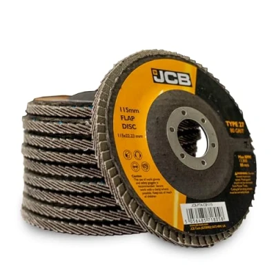 Image of JCB 10x Metal 80 Grit Flap Discs 115mm (4 1/2&#039;&#039;) x 22.23mm for Angle Grinders, Rust Removal, Deburr, Smooth, Blend, and Remove Imperfections from Metals