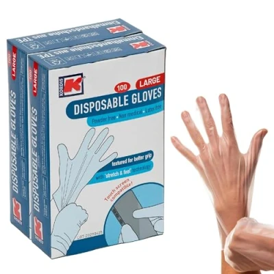 Image of Kordis TPE Disposable Gloves 2 x Box Of 100. Multi Purpose Single Use Powder Free, Latex Free. Heavy Duty Protective Hygiene Gloves, Total Glove Count 200. Clear, Large Size.