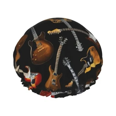 Image of Guitars Shower Cap,Nightcap Double Layer Waterproof Elastic Bath Cap Reusable Bathing Hair