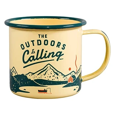 Image of Gentlemen’s Hardware GEN321 Enamel Mug, 325 milliliters, Beige, Green, 11 Ounce