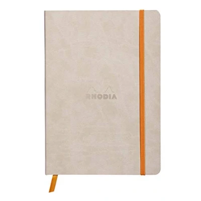 Image of RHODIA 117405C Beige Flexible Notebook A5 Lined 160 pages Ivory Clairefontaine Paper 90 g/m Bookmark, Elastic Closure Faux Leather Cover Rhodiarama Collection
