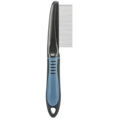 Image of TRIXIE comb with fine teeth smoothes the coat top and undercoat rubberised plastic handle 22 cm black/blue 23764