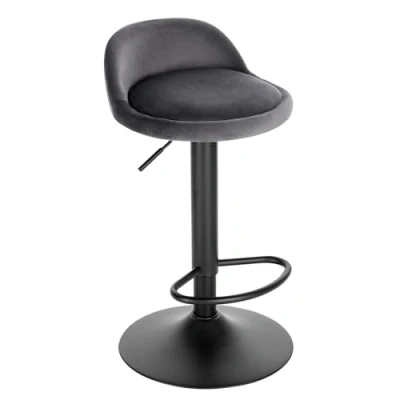 Image of Lestarain Bar Stool Single Adjustable &amp; Swivel Breakfast Kitchen Counter Pub Dark Grey Soft Velvet Barstool Chair Dining with Back Footrest