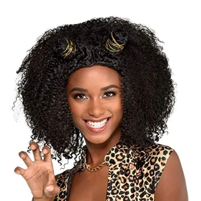 Image of Amscan 9907355 Party Girl Brown Afro Wig with Cute Buns, Unisex Adult