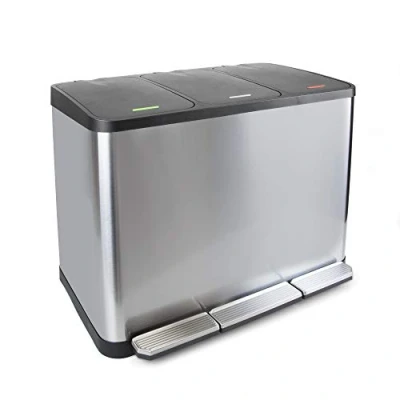 Image of Emuca Recycling containers, Waste Separation System, Pedal bin with 3 x15 litre compartments, stainless steel