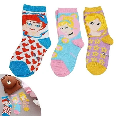 Image of SRV Hub® Pack of 3 Girls Disney Princess Socks, Kids Socks and Toddlers (UK 12 2 / EU 31 34)
