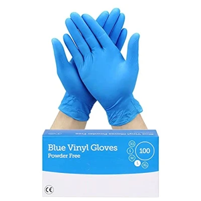 Image of 100 Blue Vinyl Disposable Gloves Latex Powder Free Use For Food, Safety, Cleaning, etc